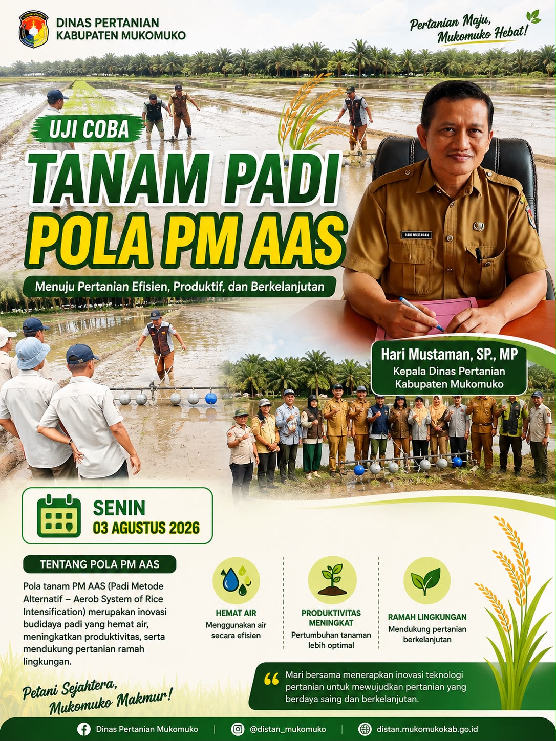 Dinas Pertanian Kabupaten Mukomuko Ajak Uji Coba Tanam Padi Pola PM AAS 